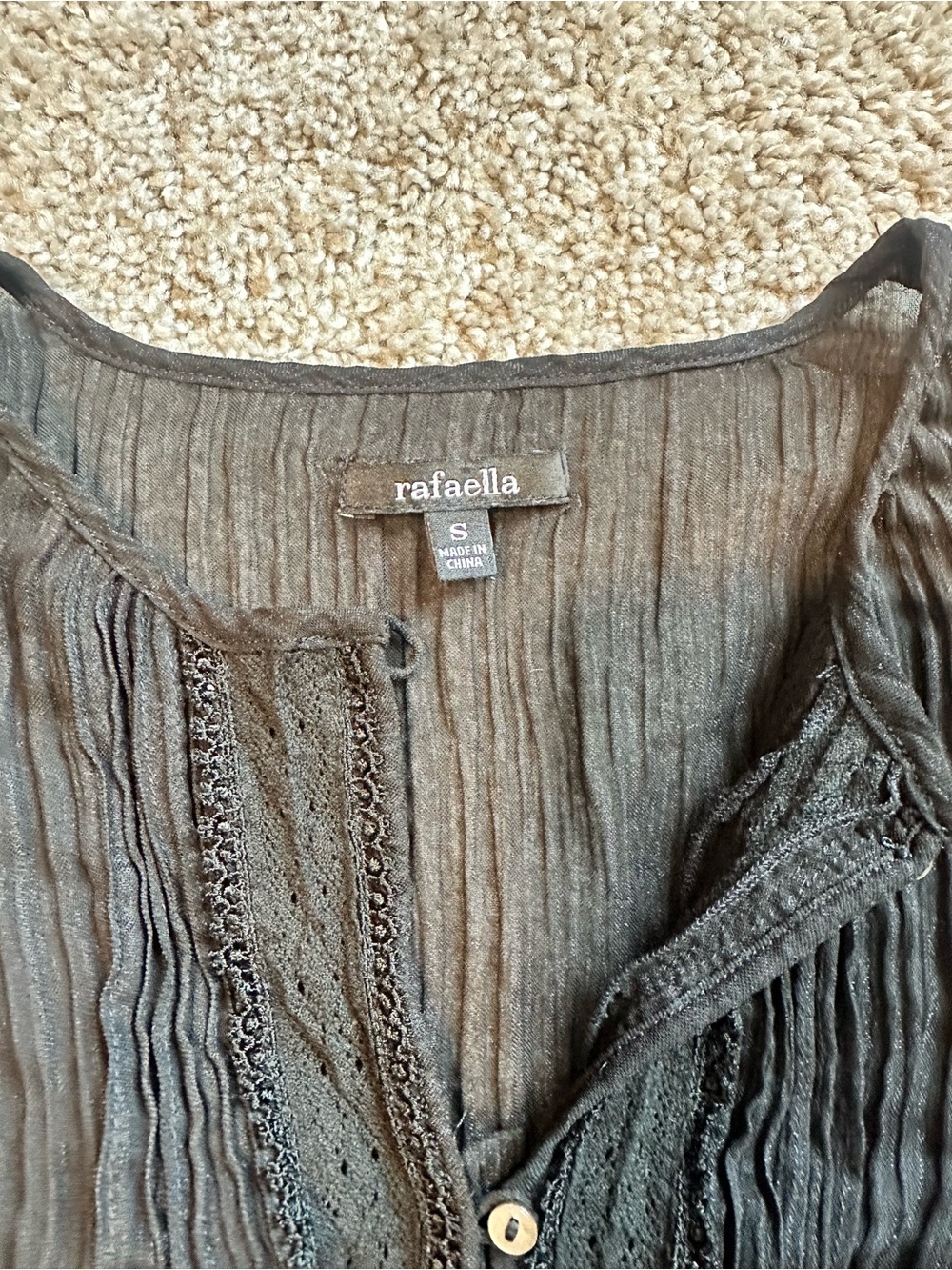 Rafaella Black Crinkle Peasant Blouse - Picture 2 of 6